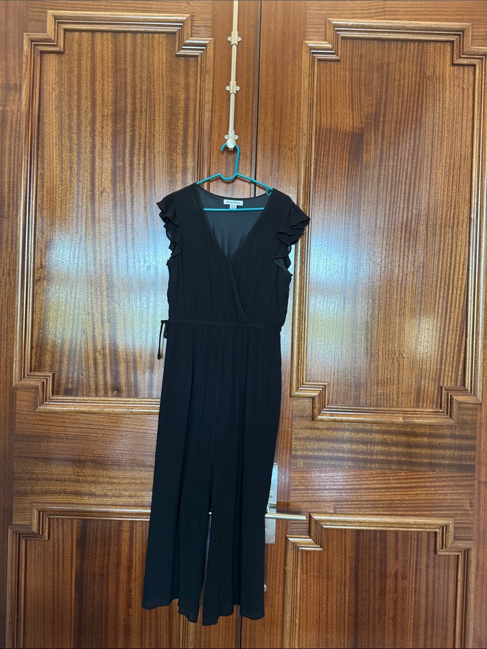 Tommy Bahama Black Midi Wrap Dress with Ruffle Sleeves